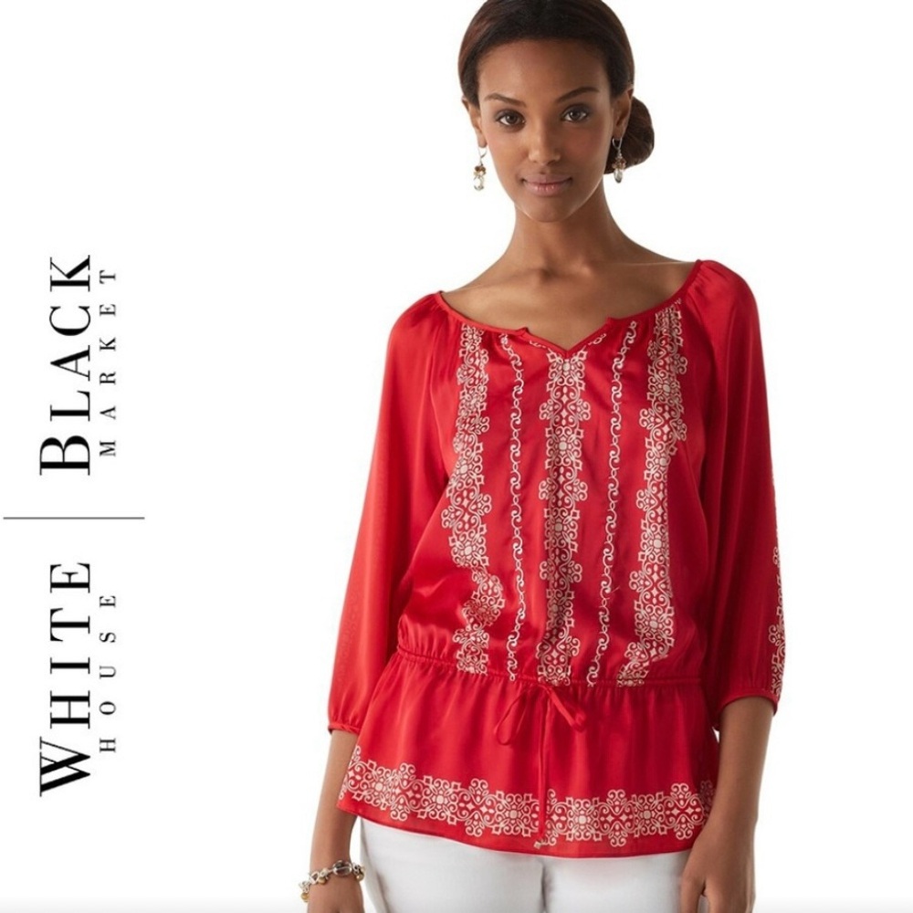 White House Black Market Red 3/4 Sleeve Blouse